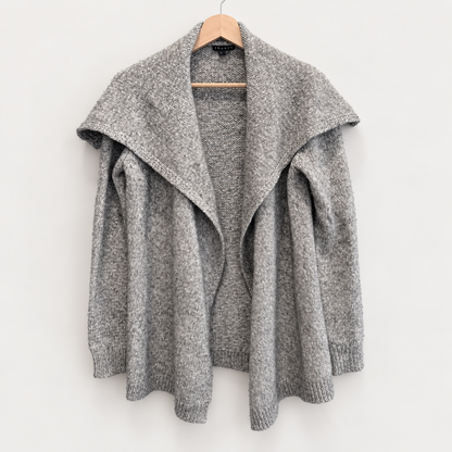 Theory heather grey cotton merino open cardigan with sailor collar, photo 1 of 6