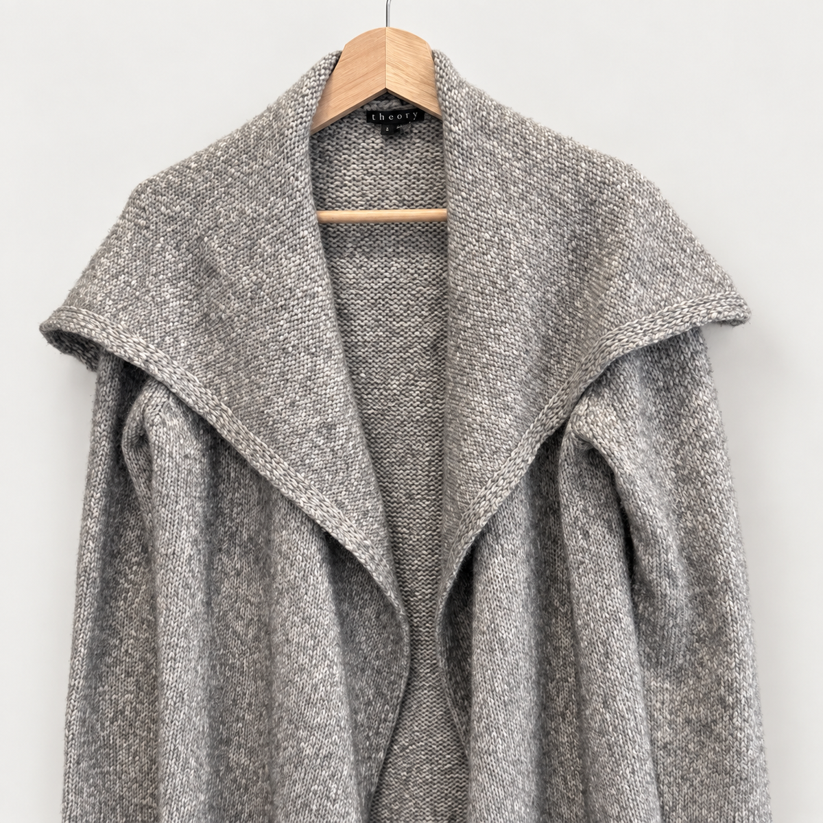 Theory heather grey cotton merino open cardigan with sailor collar, photo 2 of 6