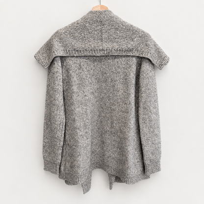 Theory heather grey cotton merino open cardigan with sailor collar, photo 3 of 6