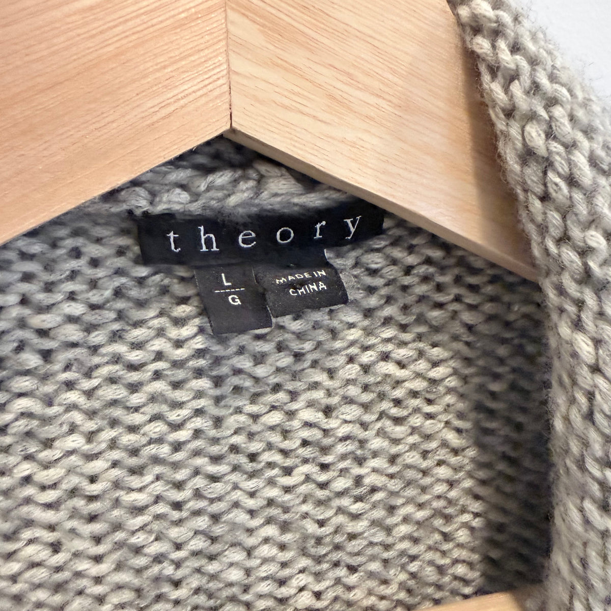 Theory heather grey cotton merino open cardigan with sailor collar, photo 4 of 6
