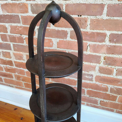 Three - Tier Wood Pedestal Dessert Stand — 36" Tall, Espresso, Late 20th Century - Loom Vintage