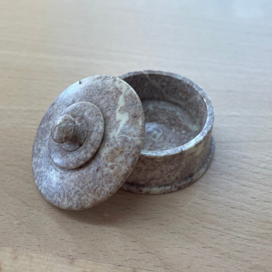 Tiny Marble Round Stash Box: 1.75” Diameter, 1.5” H - Loom Vintage
