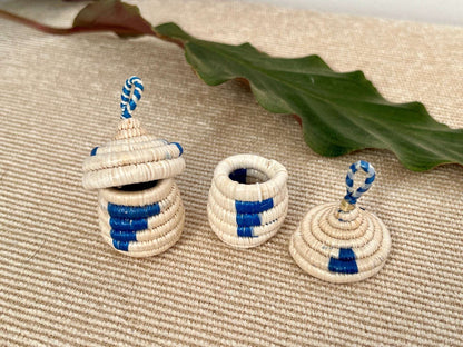 Tiny, Pair of African Woven Baskets, Hand made Jewelry Box, Ring Box, Woven Hanging Baskets - Loom Vintage