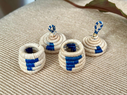 Tiny, Pair of African Woven Baskets, Hand made Jewelry Box, Ring Box, Woven Hanging Baskets - Loom Vintage