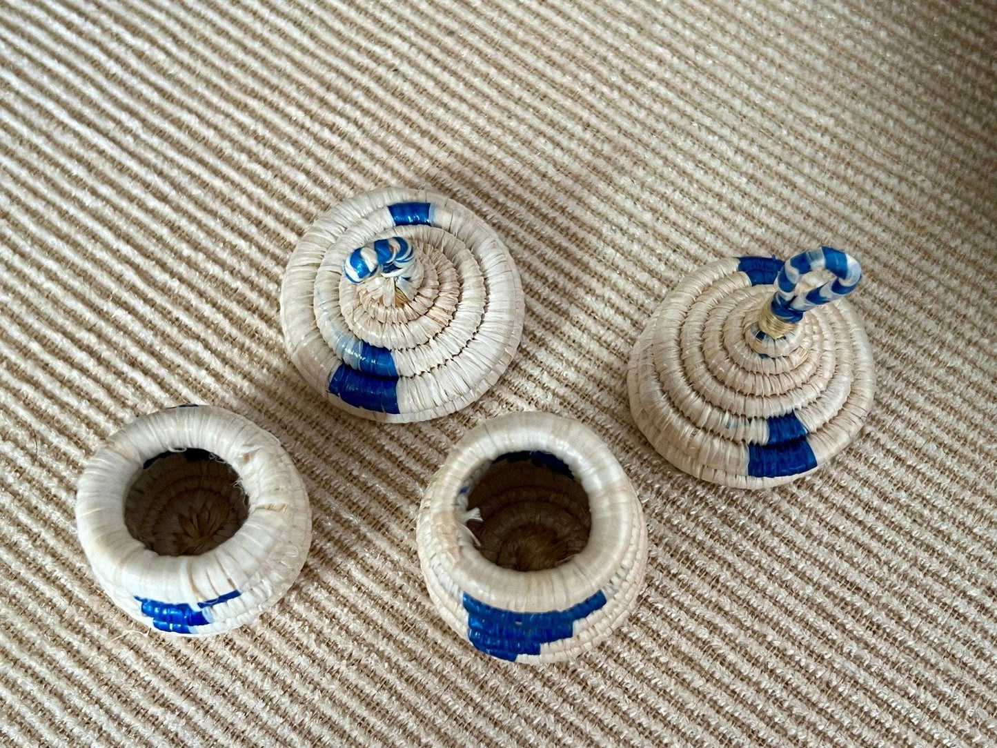 Tiny, Pair of African Woven Baskets, Hand made Jewelry Box, Ring Box, Woven Hanging Baskets - Loom Vintage