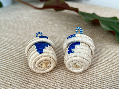 Tiny, Pair of African Woven Baskets, Hand made Jewelry Box, Ring Box, Woven Hanging Baskets - Loom Vintage