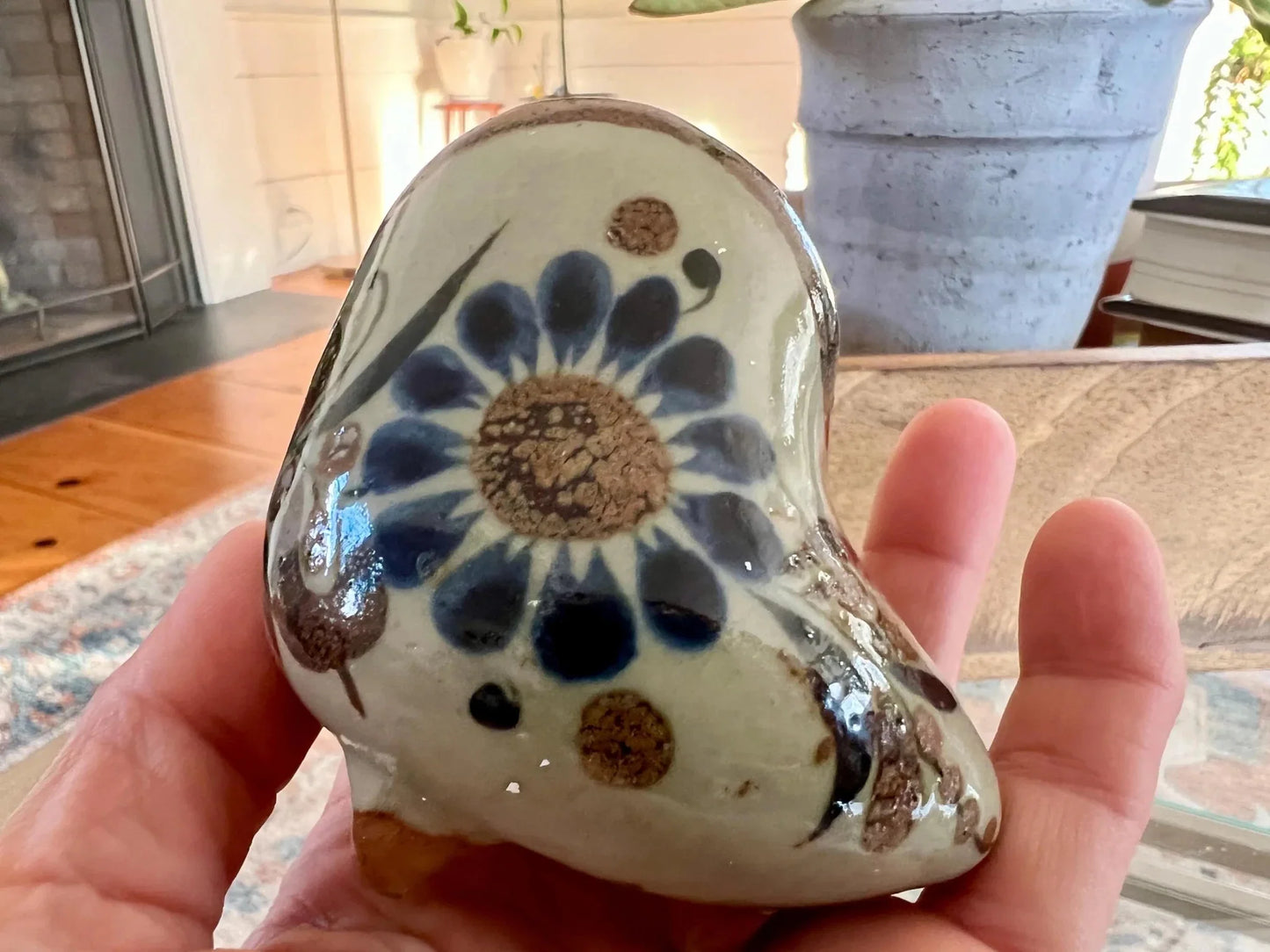 Tonala Mexican Folk Art Pottery Dove Figurine — Signed CAT, Hand - Painted - Loom Vintage