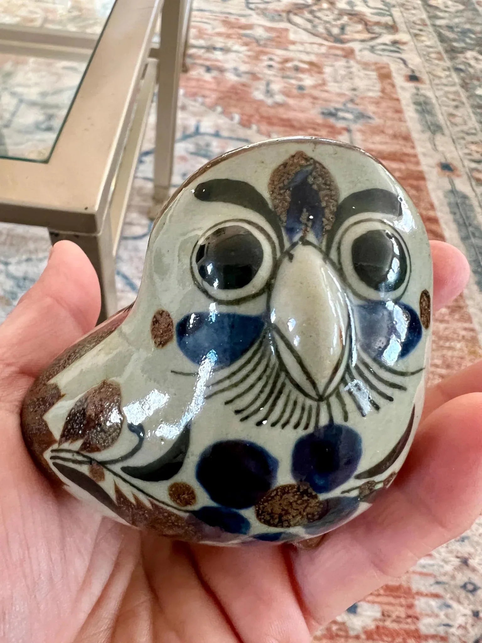 Tonala Mexican Folk Art Pottery Dove Figurine — Signed CAT, Hand - Painted - Loom Vintage
