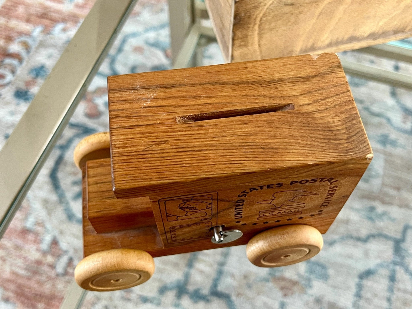 Toystalgia USPS Wooden Music Box Coin Bank — US Mail Truck, Plays "America the Beautiful," 1991 - Loom Vintage