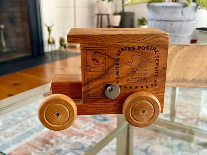 Toystalgia USPS Wooden Music Box Coin Bank — US Mail Truck, Plays "America the Beautiful," 1991 - Loom Vintage