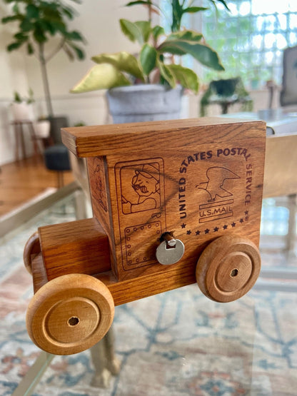 Toystalgia USPS Wooden Music Box Coin Bank — US Mail Truck, Plays "America the Beautiful," 1991 - Loom Vintage