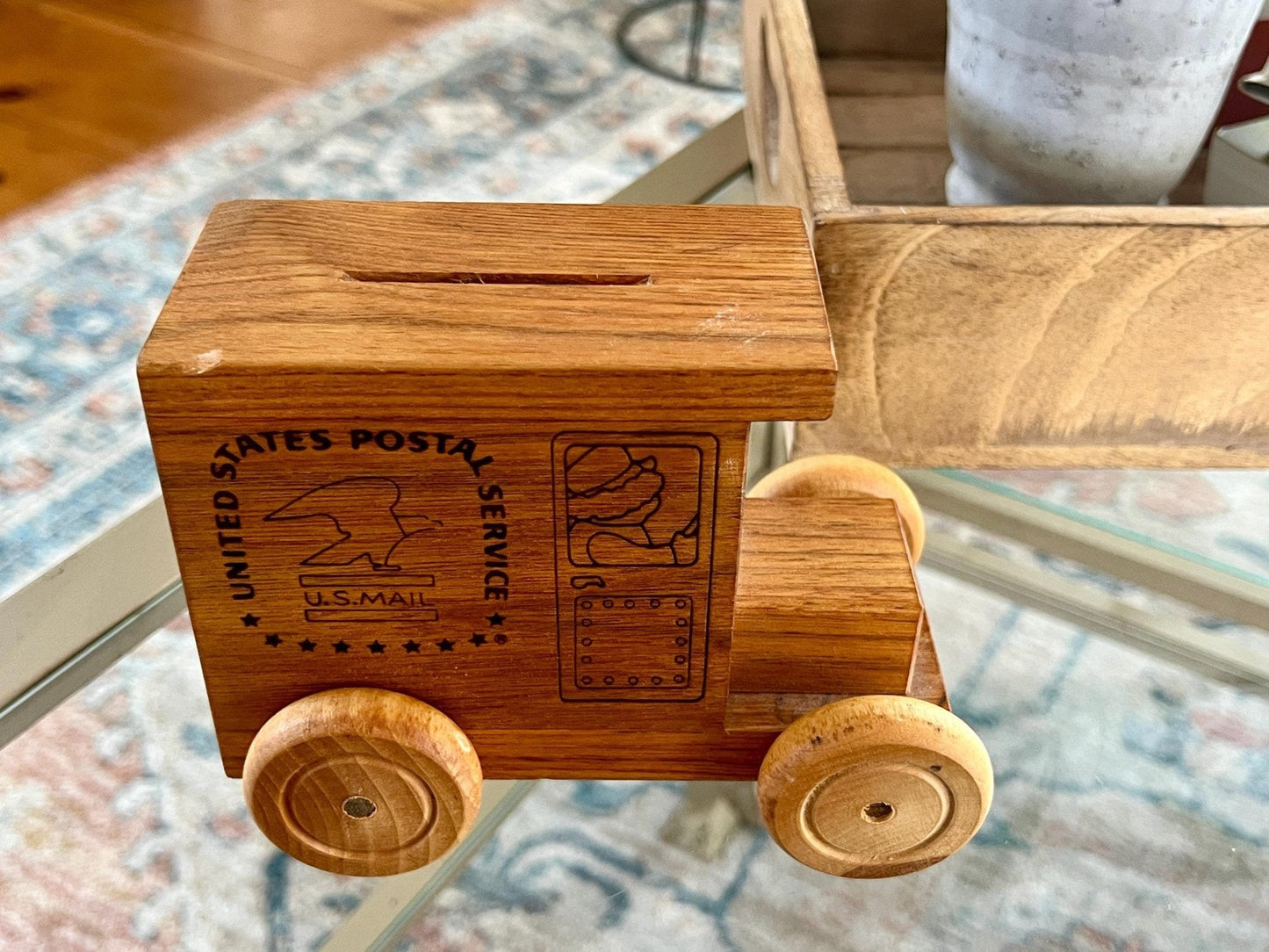 Toystalgia USPS Wooden Music Box Coin Bank — US Mail Truck, Plays "America the Beautiful," 1991 - Loom Vintage