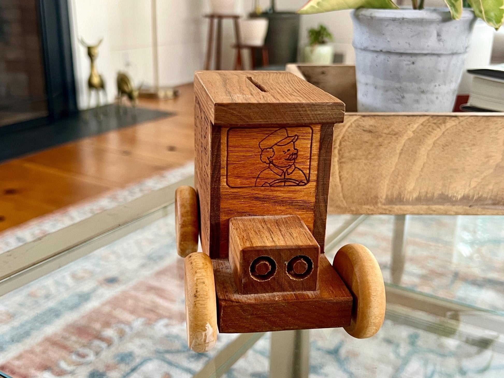 Toystalgia USPS Wooden Music Box Coin Bank — US Mail Truck, Plays "America the Beautiful," 1991 - Loom Vintage