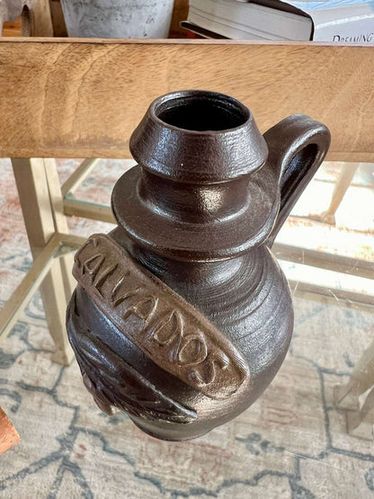 Turgis Calvados Stoneware Brandy Jug — Cork Top, Normandy France, 4.5"H, French Folk Pottery - Loom Vintage