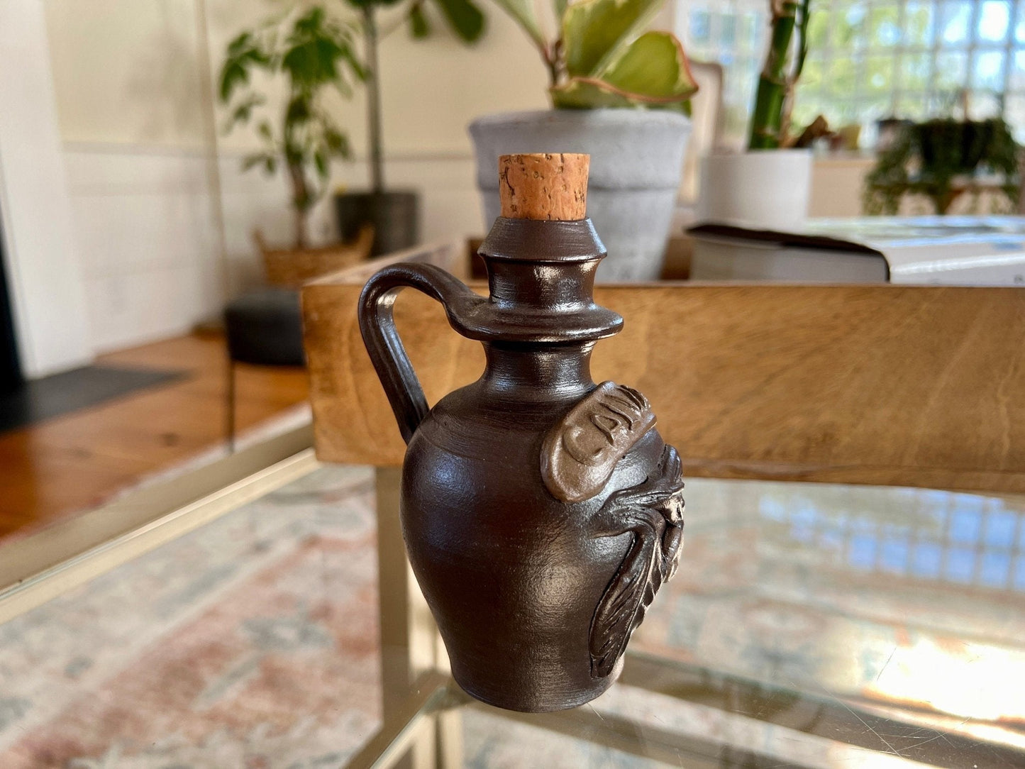 Turgis Calvados Stoneware Brandy Jug — Cork Top, Normandy France, 4.5"H, French Folk Pottery - Loom Vintage