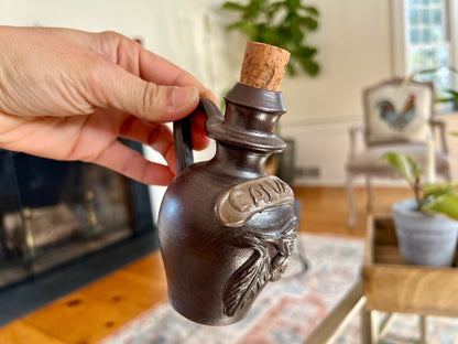 Turgis Calvados Stoneware Brandy Jug — Cork Top, Normandy France, 4.5"H, French Folk Pottery - Loom Vintage