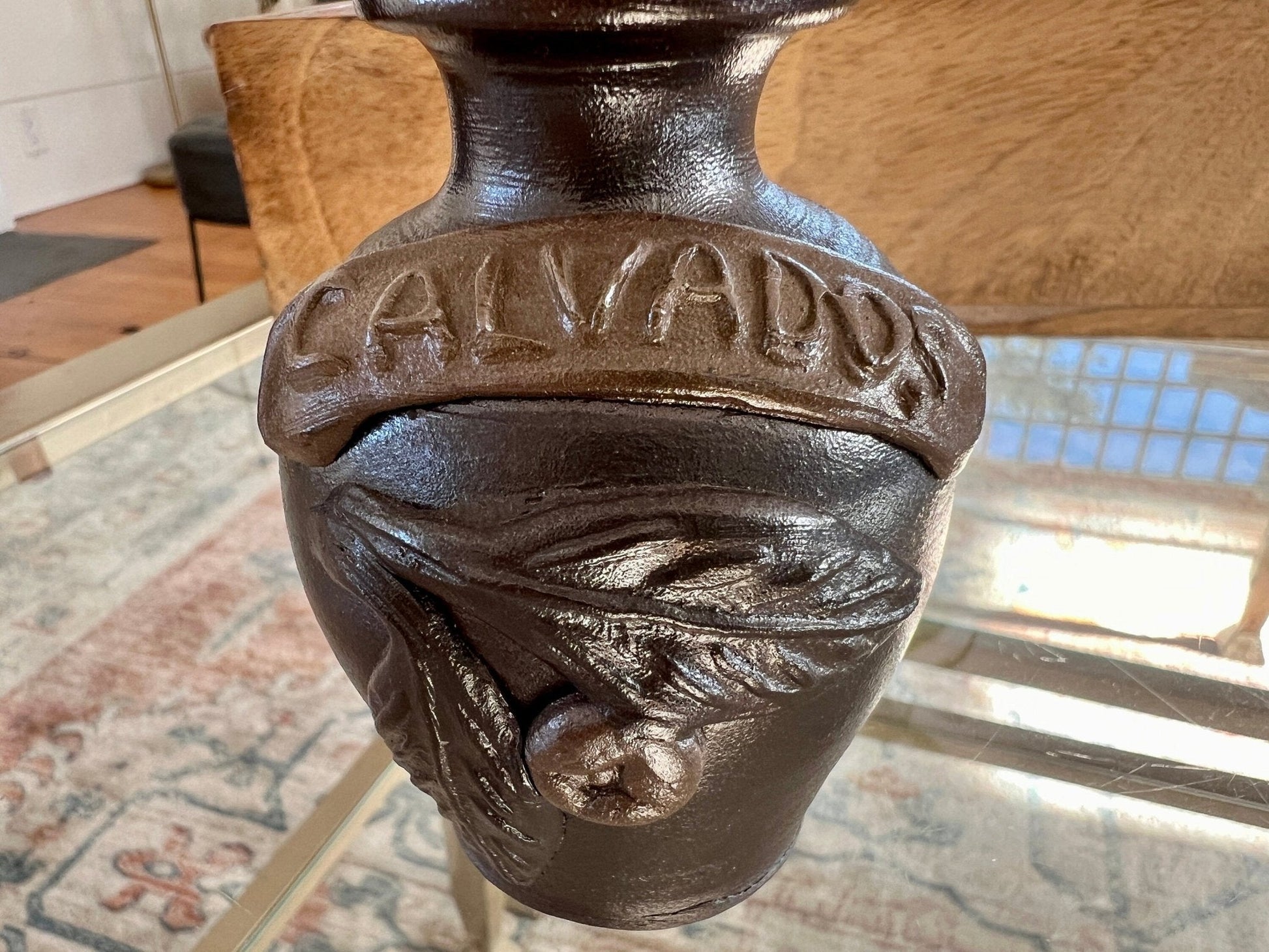 Turgis Calvados Stoneware Brandy Jug — Cork Top, Normandy France, 4.5"H, French Folk Pottery - Loom Vintage