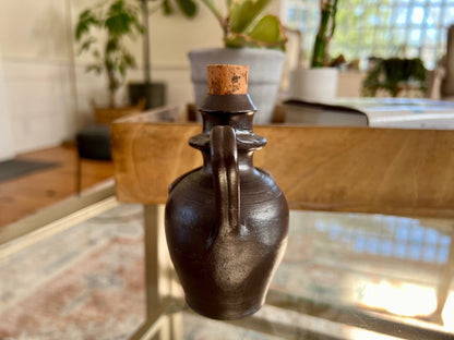 Turgis Calvados Stoneware Brandy Jug — Cork Top, Normandy France, 4.5"H, French Folk Pottery - Loom Vintage