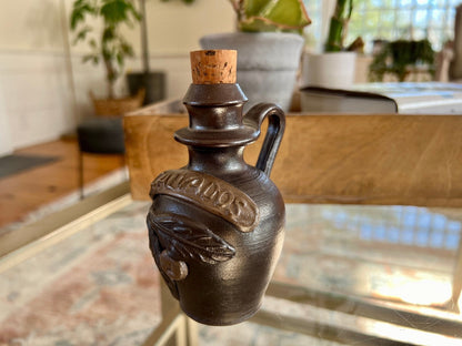 Turgis Calvados Stoneware Brandy Jug — Cork Top, Normandy France, 4.5"H, French Folk Pottery - Loom Vintage