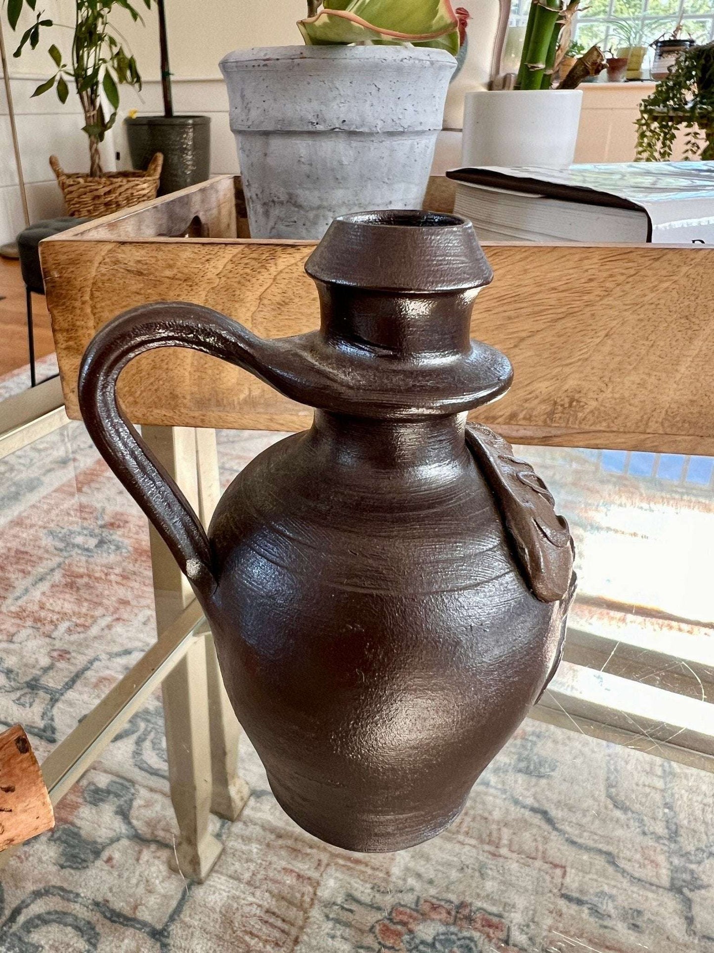 Turgis Calvados Stoneware Brandy Jug — Cork Top, Normandy France, 4.5"H, French Folk Pottery - Loom Vintage
