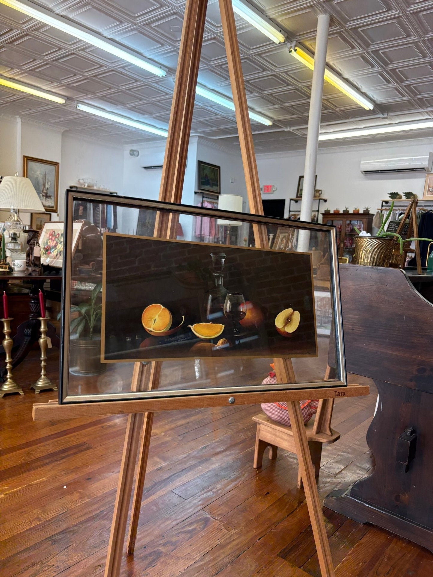 Turner Wall Accessory Still Life Print, 1954 — Wine, Citrus & Walnut, Black & Brass Frame, 29" - Loom Vintage