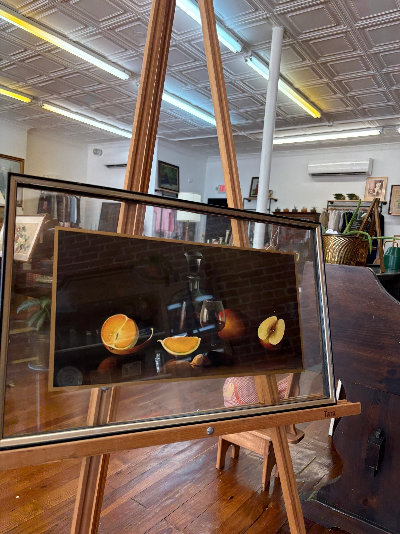 Turner Wall Accessory Still Life Print, 1954 — Wine, Citrus & Walnut, Black & Brass Frame, 29" - Loom Vintage