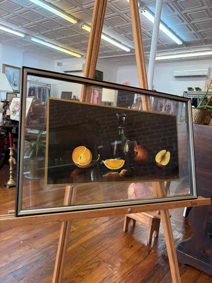 Turner Wall Accessory Still Life Print, 1954 — Wine, Citrus & Walnut, Black & Brass Frame, 29" - Loom Vintage
