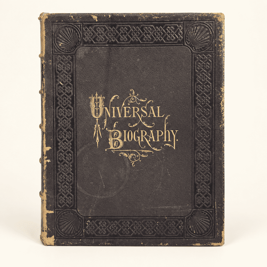 Antique Universal Biography, Sketches of Prominent Persons of the 19th Century, leather folio with steel portraits, front cover