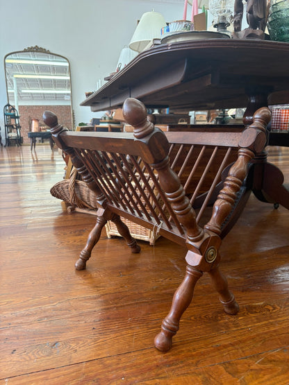 Victorian - Style Folding Wooden Magazine Rack with Turned Legs - Loom Vintage