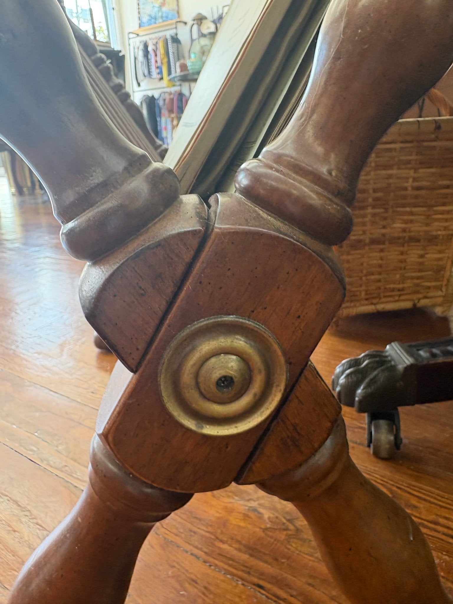 Victorian - Style Folding Wooden Magazine Rack with Turned Legs - Loom Vintage