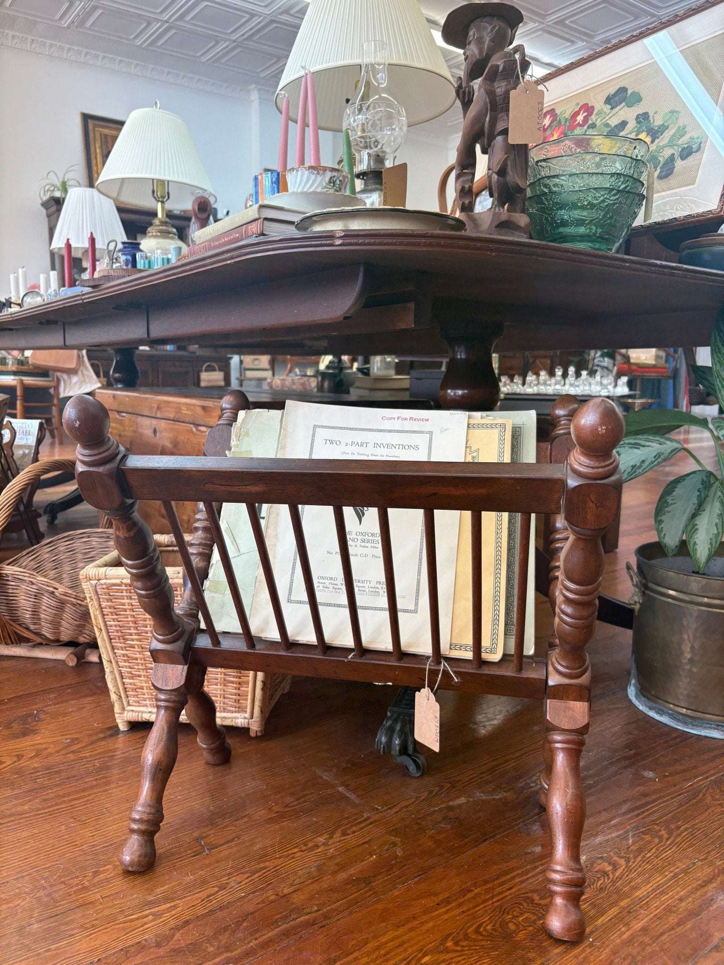 Victorian - Style Folding Wooden Magazine Rack with Turned Legs - Loom Vintage