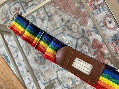 Vintage 1970s American Tourister Adjustable Luggage Strap, Rainbow Striped Strap, Luggage Carry - Ons, Cross - Body Bag Strap - Loom Vintage