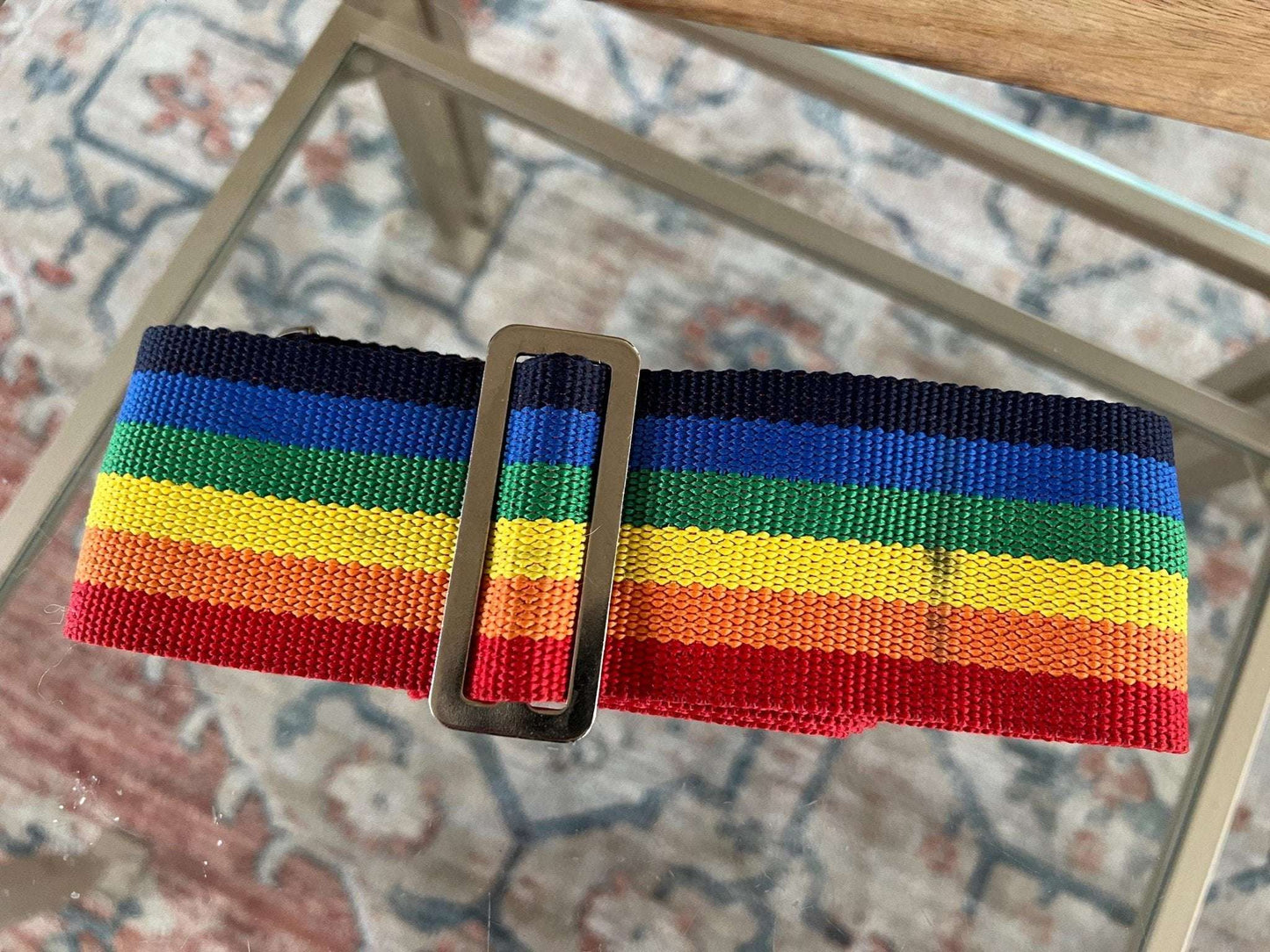 Vintage 1970s American Tourister Adjustable Luggage Strap, Rainbow Striped Strap, Luggage Carry - Ons, Cross - Body Bag Strap - Loom Vintage