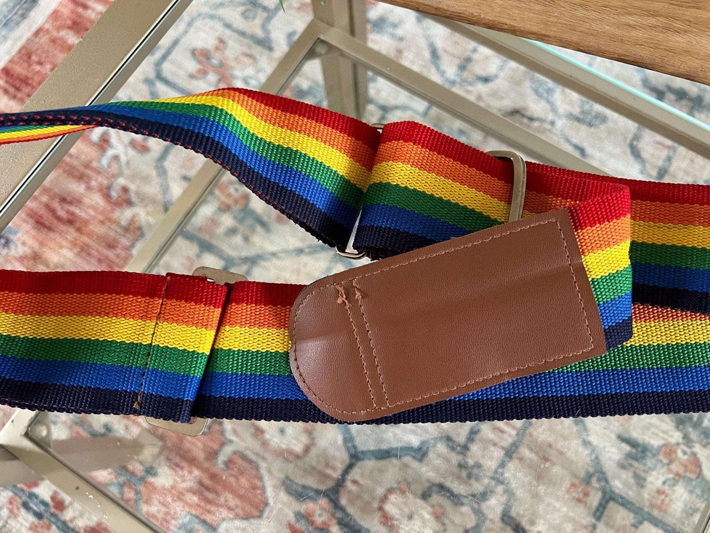Vintage 1970s American Tourister Adjustable Luggage Strap, Rainbow Striped Strap, Luggage Carry - Ons, Cross - Body Bag Strap - Loom Vintage