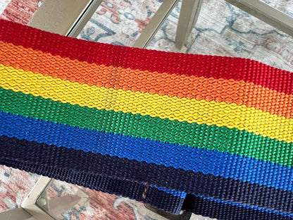 Vintage 1970s American Tourister Adjustable Luggage Strap, Rainbow Striped Strap, Luggage Carry - Ons, Cross - Body Bag Strap - Loom Vintage