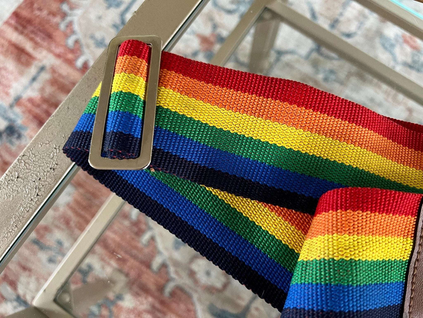 Vintage 1970s American Tourister Adjustable Luggage Strap, Rainbow Striped Strap, Luggage Carry - Ons, Cross - Body Bag Strap - Loom Vintage