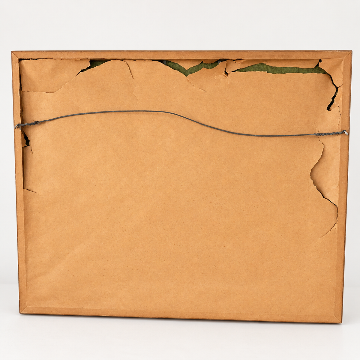 Back of crewel frame with paper backing and hanging wire, photo 5 of 5