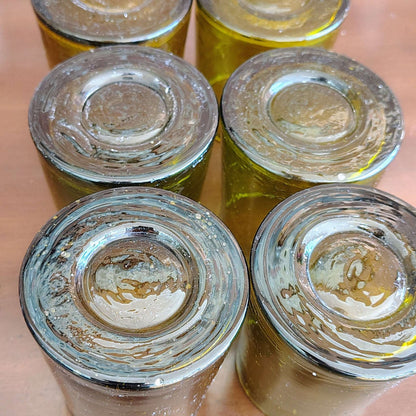 Vintage 1970s olive green hand-blown bubble glass tumblers, set of 6, photo 6 of 6
