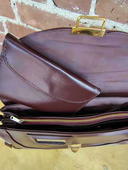 Vintage 1980s Reddish Brown Leather Travel Set with Umbrella – Made in Korea (Unused) - Loom Vintage