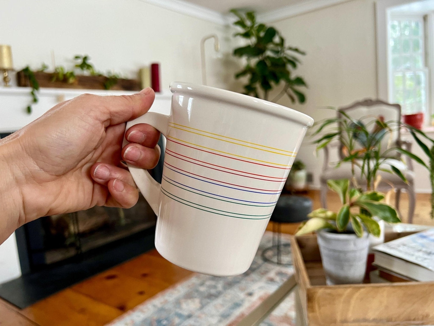 Vintage 1986 FTDA Retro Rainbow Arrow Rocket Coffee Mug Cup Retro Japan. Pride - Loom Vintage