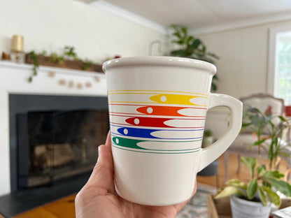 Vintage 1986 FTDA Retro Rainbow Arrow Rocket Coffee Mug Cup Retro Japan. Pride - Loom Vintage