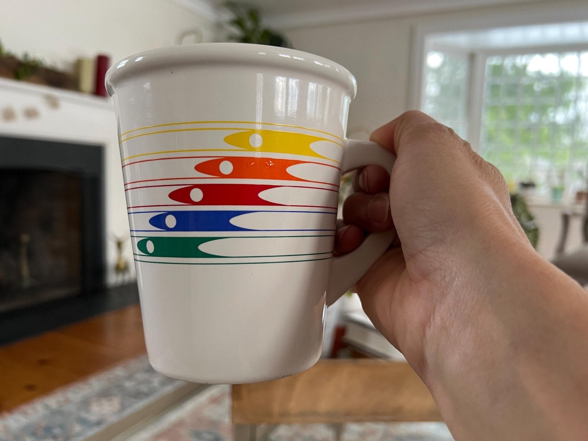Vintage 1986 FTDA Retro Rainbow Arrow Rocket Coffee Mug Cup Retro Japan. Pride - Loom Vintage