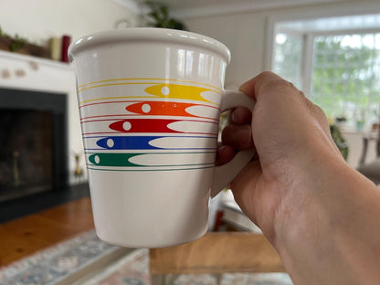 Vintage 1986 FTDA Retro Rainbow Arrow Rocket Coffee Mug Cup Retro Japan. Pride - Loom Vintage