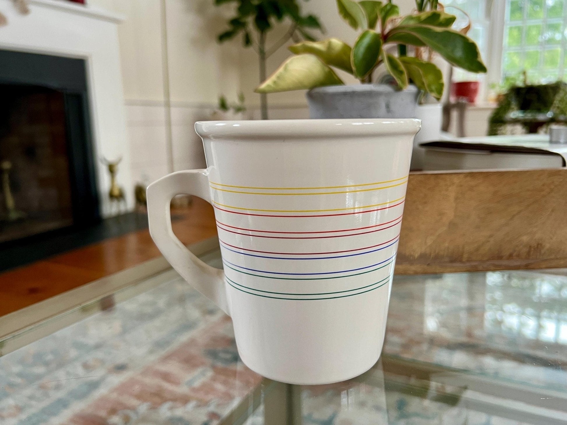 Vintage 1986 FTDA Retro Rainbow Arrow Rocket Coffee Mug Cup Retro Japan. Pride - Loom Vintage