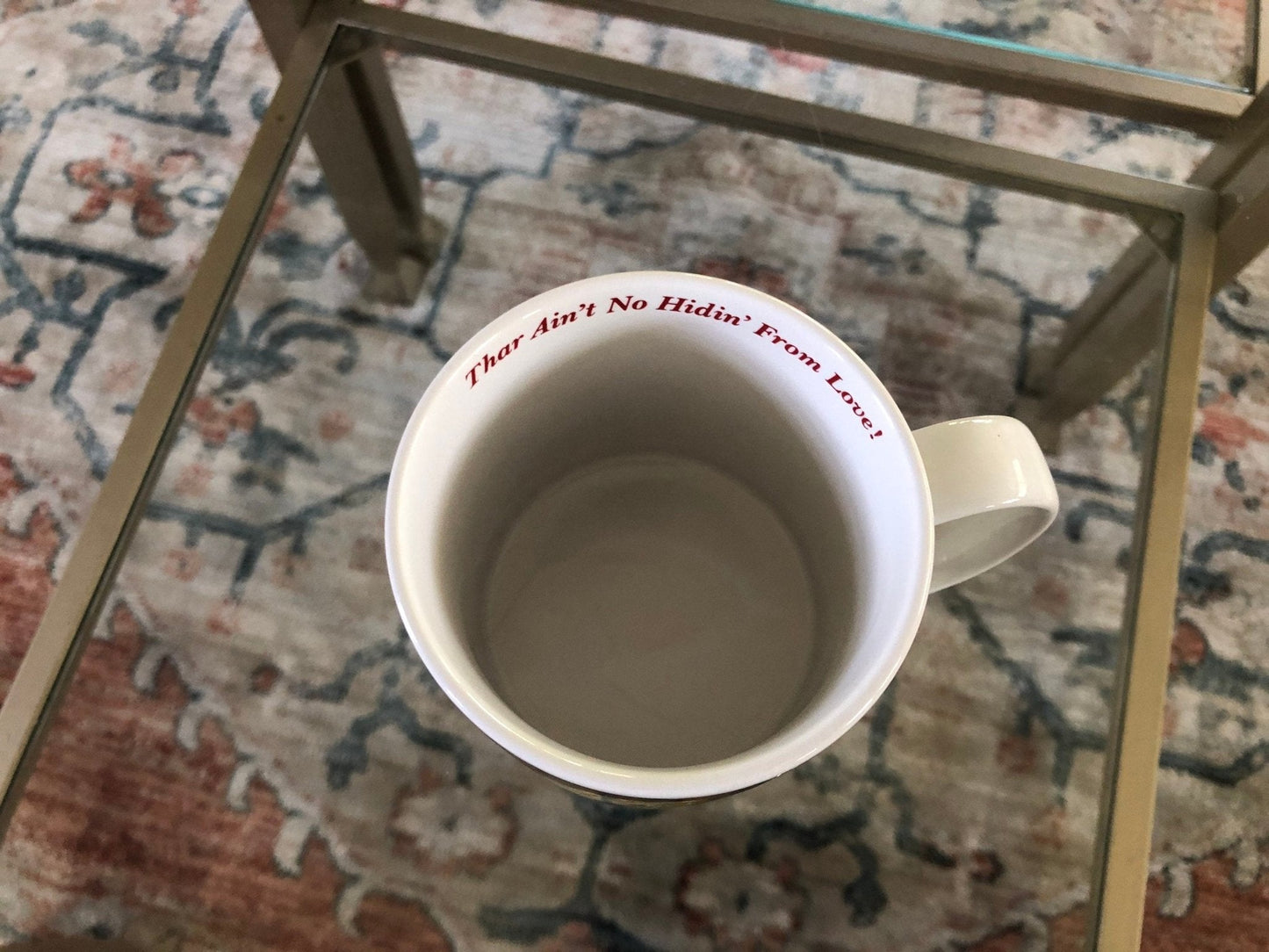 Vintage 1990 "Thar Ain't No Hidin' From Love" Coffee Mug, The Good Company, Pin Up - Comic Graphic Pop Art - Loom Vintage