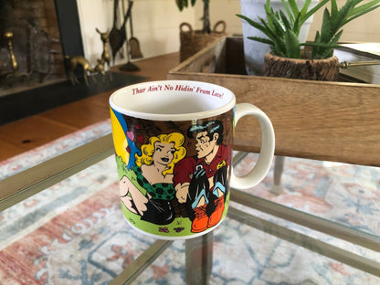 Vintage 1990 "Thar Ain't No Hidin' From Love" Coffee Mug, The Good Company, Pin Up - Comic Graphic Pop Art - Loom Vintage