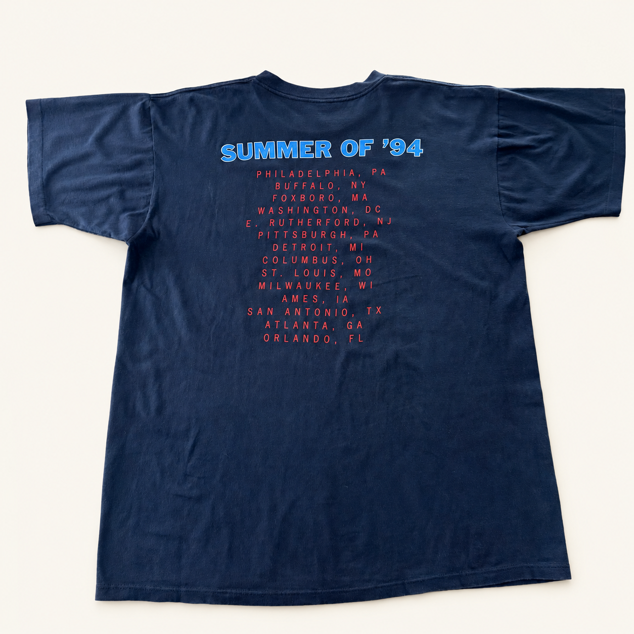 Back of 1994 Elton John Billy Joel Face to Face tee, Summer of '94 US tour date list