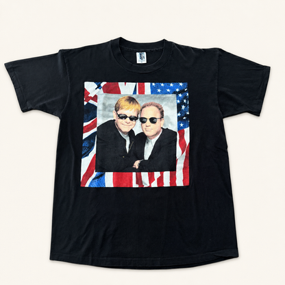 Vintage 1994 Elton John Billy Joel Face to Face tour t-shirt, black XL, front flag graphic