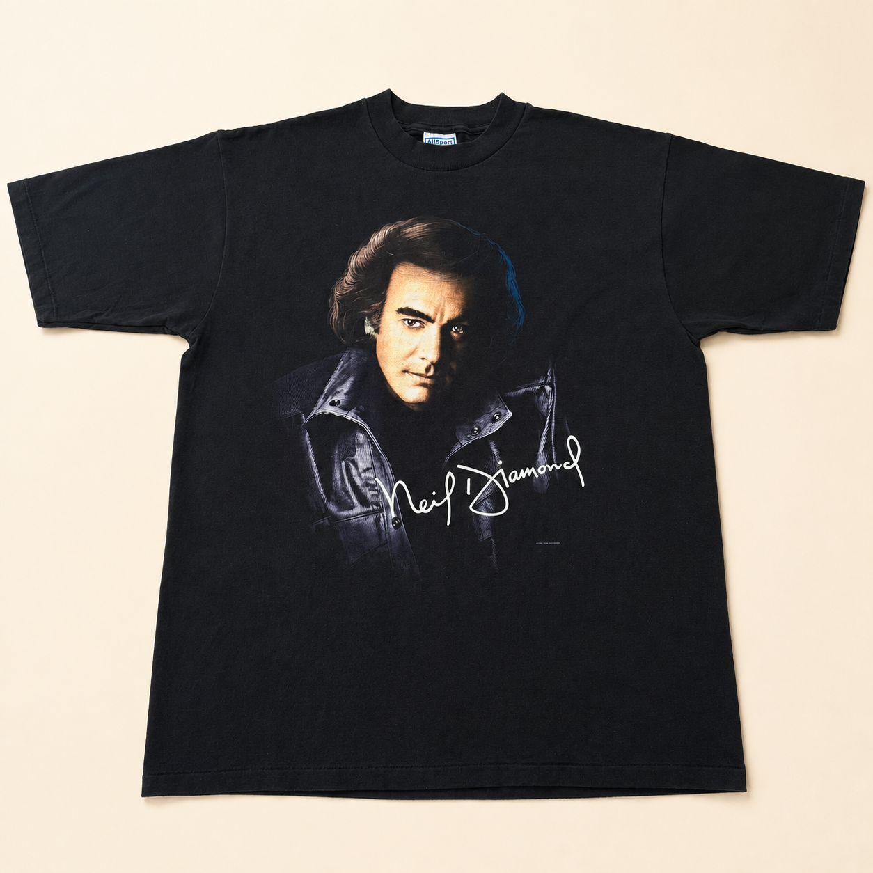Vintage 1996 Neil Diamond U.S. Tour t-shirt, black XL, front portrait with signature