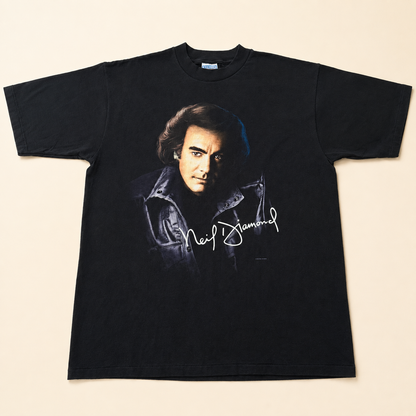 Vintage 1996 Neil Diamond U.S. Tour t-shirt, black XL, front portrait with signature